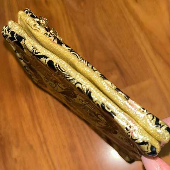 Anna Sui Black and Gold Glitter Double Wristlet Pouch
